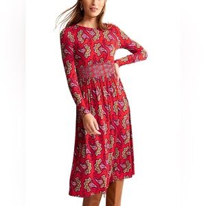 Boden Thea Red Paisley Long Sleeve Midi‎ Dress Sz 8 Petite